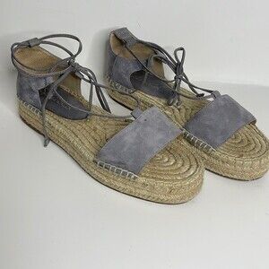 Splendid Gray Suede Espadrille Flatform Ankle Wrap Lace Up Tie Sandal 8